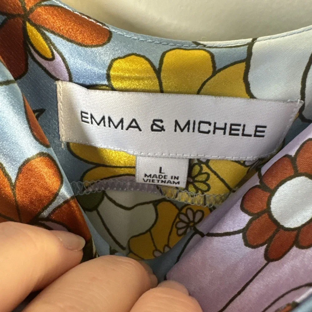 Emma and Michelle Floral Blue Slip Midi Dress Sexy Y2K Phoebe Friends Sz L Retro - Picture 3 of 9